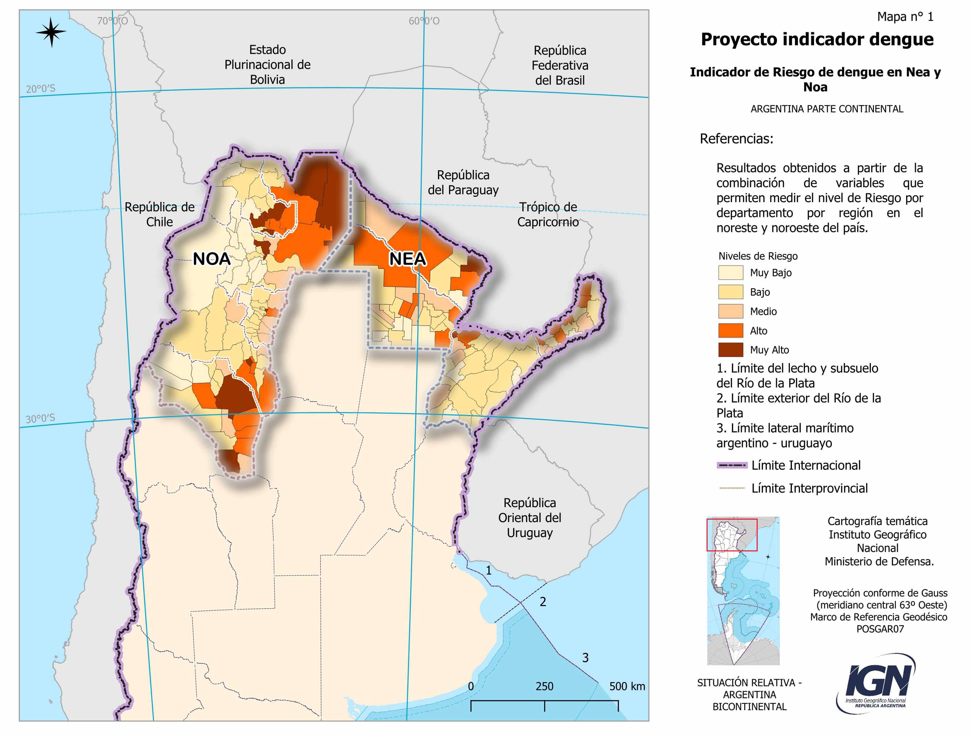 Resultado de análisis de riesgo de dengue para el NOA y NEA de la Argentina.